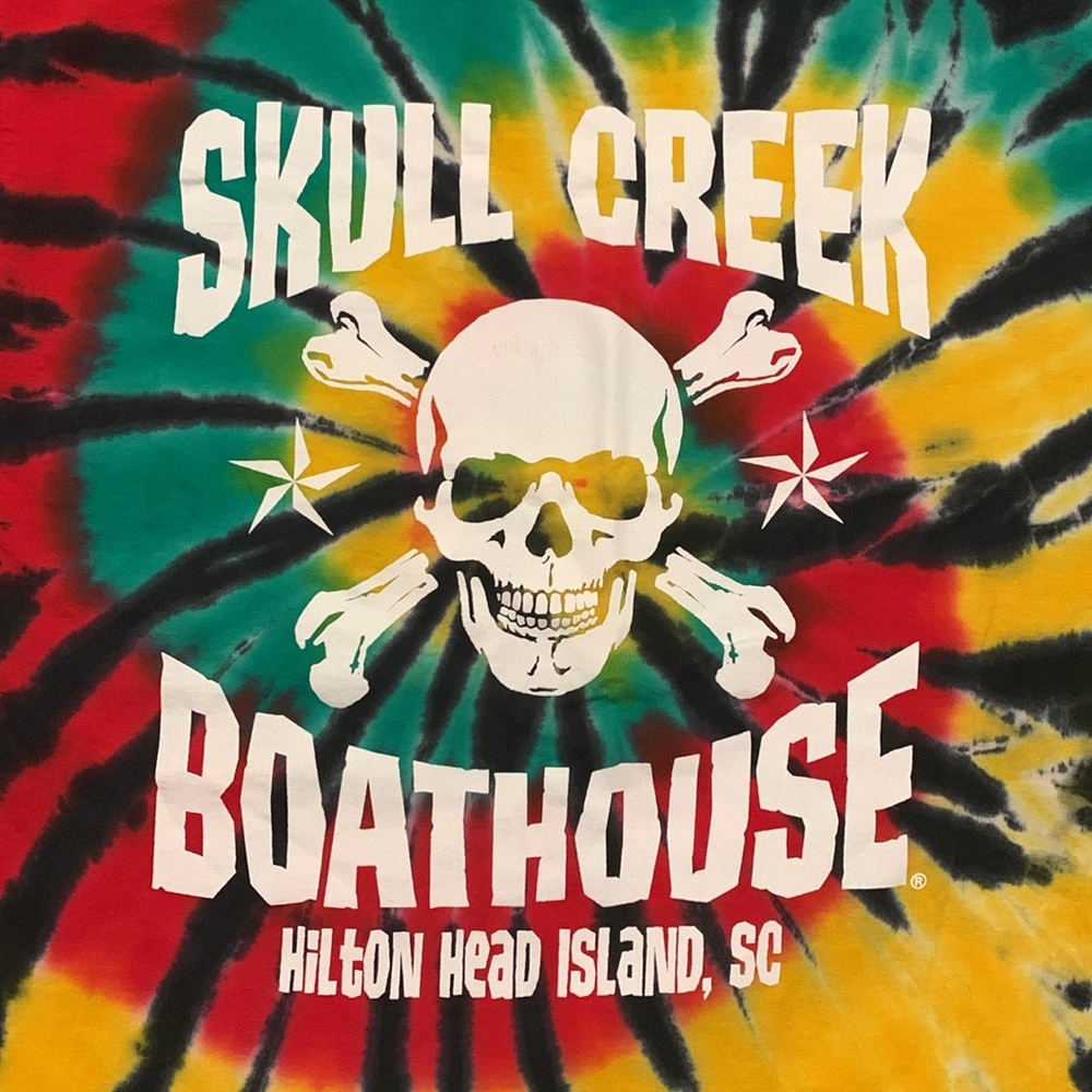 Hilton Head Skull Creek Boathouse Tie Dye Tee Shirt L EUC
